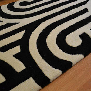 Luxury 100% <b>Wool</b> Chocolate <b>Brown</b> Rug | Hand-Carved Bold Geometric Rug | Modernist Black & Cream Luxury Area Rug - Product Image 6