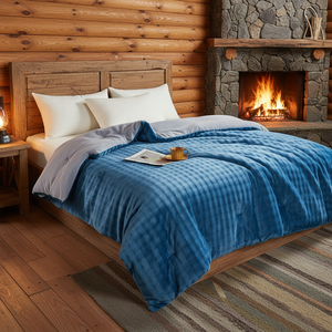 Couette d'hiver en fausse fourrure de lapin à carreaux dégradés de luxe, ultra douce, épaisse et chaude, pour chambre moderne, literie moelleuse <span class=keywords><strong>Queen</strong></span>/King - Product Image 2