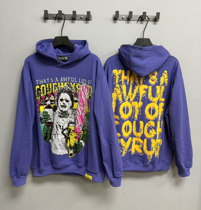 Sudadera con capucha de algodón grueso de gran tamaño personalizada para hombre con estampado de jarabe para la tos, ¡la más vendida! - Product Image 1