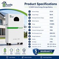 Batterie domestique LiFePO4 de 5,12 kWh, 51,2 V 100 Ah, solution de stockage d'énergie solaire pour l'alimentation de secours résidentielle