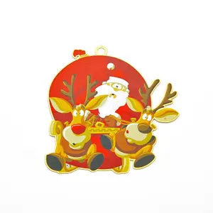 Оптовая продажа заказной плоский металлический орнамент милый снеговик красный Санта-Клаус латунные украшения