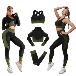 Leggings กีฬา Bra เสื้อผ้าโยคะกีฬากางเกงออกกำลังกายสวมใส่ผู้หญิง Crop Top Active แน่น Seamless Gym ฟิตเนสชุด