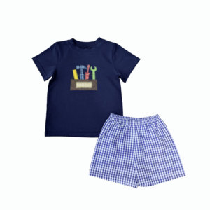 Conjuntos de Ropa Bordada para Niños, Conjuntos de 2 Piezas de Camisa de Manga Corta para Niños, Trajes Casuales para Niños Pequeños - Product Image 1
