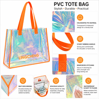 Sac fourre-tout écologique personnalisé en PVC holographique transparent recyclé avec poignée longue pour emballage cadeau