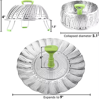 Panier à vapeur en acier inoxydable avec poignée centrale amovible extensible pour les fruits de mer végétariens Cookin