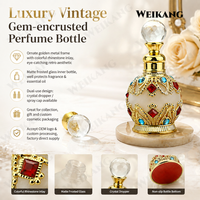 Flacon compte-gouttes en verre vintage orné de bijoux, flacon d'huile de parfum avec strass rouges et bleus et couvercle en boule de cristal