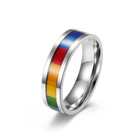 Lesbienne lesbienne GAY main ornements minorité personnalité arc-en-ciel drapeau en acier inoxydable sans sexe anneau anneau
