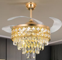 Lustre de luxe LED chromé en cristal avec télécommande invisible, ventilateur de plafond lumineux moderne pour chambre à coucher, salle à manger, salon