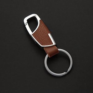 Custom Logo Metal Key Chains Waist Hanging Keychains Key Holder Men Best Gift Keyring Real Pebbled <b>Leather</b> <b>Keychain</b> - Product Image 3