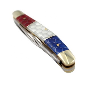 Couteau de poche pliant manuel PH-2737 Edc multi-couleurs Stockman rouge blanc bleu avec clip de poignée C-Tek, couteau à lame flexible à 3 lames en acier inoxydable - Product Image 3