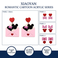 Op maat gemaakte romantische cartoon envelop acryl oorbellen groothandel roze hart muis hangende sieraden voor Valentijnscadeau DDP