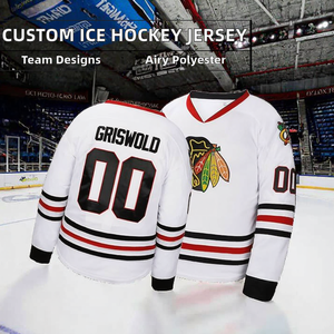 Maillot de hockey sur glace blanc vierge respirant de haute qualité, personnalisé OEM, en sergé brodé, 100 % polyester, pour sublimation, motif animalier - Product Image 2