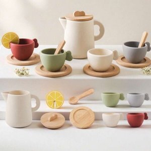 Nuevo Juego de Té de Madera para Niños, Juguete de Cocina Educativo para Jugar <span class=keywords><strong>a</strong></span> las Casitas - Product Image 1