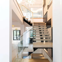 Foshan Factory Custom ized Moderne gerade Treppen aus Stahl und Holz mit Glas geländer Langlebige Montage für Wohnungen