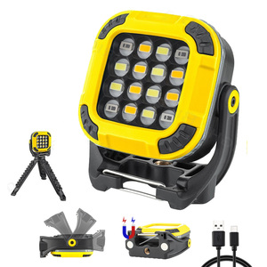 Luz DE TRABAJO LED COB recargable por USB con soporte Base magnética potente y gancho de luz LED blanco amarillo rojo - Product Image 1