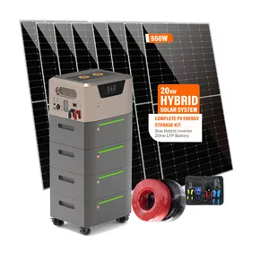 Inversor híbrido de 5kw, batería LiFePO4 apilada de 48V, kit solar de almacenamiento de energía fotovoltaica completo, sistema de energía solar todo en uno