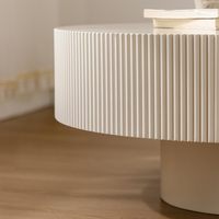 Table basse moderne en bois rond cannelé à hauteur réglable, mobilier de salon durable, offre promotionnelle