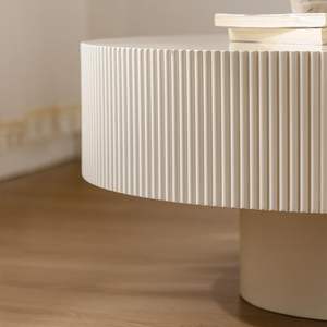 Tavolino <span class=keywords><strong>da</strong></span> Caffè Rotondo Scanalato in Legno Moderno con Altezza Regolabile, Tavolo <span class=keywords><strong>da</strong></span> Tè Durevole per Arredamento Casa in Offerta Scontata - Product Image 4