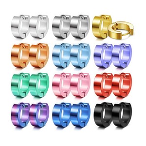 Stainless Steel Hoop <b>Earrings</b> 12 Pairs Colorful Simple Korean Style <b>Stud</b> <b>Earring</b> Sets For Women Fashion Jewelry - Product Image 5
