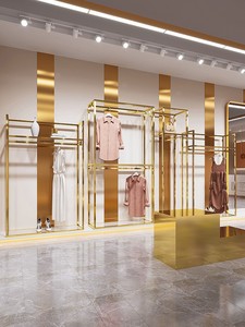 Espositore Moderno Personalizzato in Acciaio Inox per Negozio di Abbigliamento Femminile, Appendiabiti in Metallo Dorato per Boutique - Product Image 5