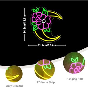 Flower Moon Letreros Neon LED dimmable USB powered ambient <b>light</b> store <b>window</b> decoration <b>light</b> street indicator <b>light</b> Customized - Product Image 2