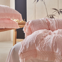 Nouvel arrivage : Parure de lit 4 pièces style bohème jacquard 3D avec pompons, housse de couette blanche