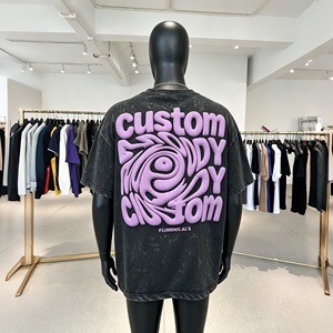 T-shirt personalizzata con stampa 3D a rilievo, vestibilità ampia, da <span class=keywords><strong>uomo</strong></span>, oversize, lavaggio acido, 100% cotone, spalle scese, all'ingrosso - Product Image 3
