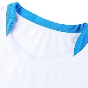 Ensemble uniforme de tennis pour hommes, blanc et bleu, imprimé géométrique, chemise à manches courtes, short noir, respirant, évacuant l'humidité, sport d'été - Product Image 5
