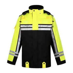 Reflective Rain Jacket Waterproof Hi Vis Safety Jacket Heavy Duty Class II High Visibility Trench Coat