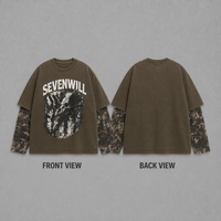 T-shirt Homme Coupe Boxy Personnalisée en Coton Épais Délavé à l'Acide, Imprimé Camouflage Graphique, Double Couche, Style Oversize et Tendance