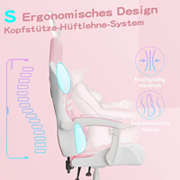 Chaise de jeu inclinable à 135 degrés, chaise de course pivotante réglable en cuir PU avec bande lumineuse LED, appui-tête et coussin lombaire, siège de jeu PC