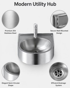 Évier mural compact en acier inoxydable 304, demi-rond, petit lavabo pour la maison, l'hôtel, la <span class=keywords><strong>salle</strong></span> <span class=keywords><strong>de</strong></span> <span class=keywords><strong>bain</strong></span>, la buanderie, vente en gros OEM ODM - Product Image 5