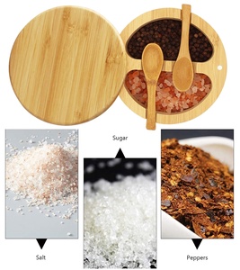 Salero Triple de Bambú, Recipientes para Almacenar Alimentos, Salero y Pimentero de Bambú con Tapa Giratoria - Product Image 5