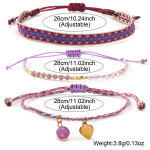 Ensemble de bracelets bohèmes roses Go2boho, bracelet <span class=keywords><strong>d</strong></span>'<span class=keywords><strong>amitié</strong></span> tissé avec un charme en forme de cœur et <span class=keywords><strong>une</strong></span> chaîne de perles en cristal - Product Image 5