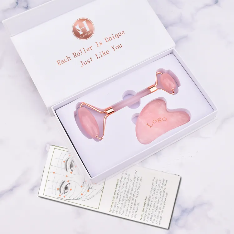 Terlaris Label Pribadi Anti Penuaan Roller Giok Kecil Pijat Germanium Rose Quartz Pink Jade Roller untuk Wajah