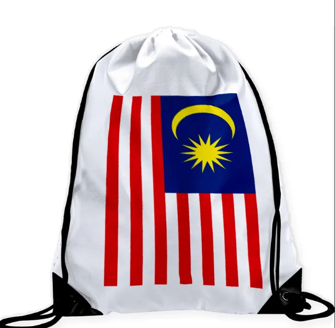 High quality custom sport String bag Malaysia Flag Drawstring Backpack Adjustable Lightweight Gym tote bag Dance