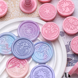 Têtes de tampons en plastique pour sceau de cire, tampons de journal créatifs, ensemble de tampons ronds - Product Image 2