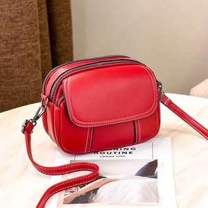 Vente chaude couleur unie sac à bandoulière Simple Double fermeture éclair sac à bandoulière fil classique sac rond pour dames - Product Image 6