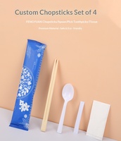 Ensemble de quatre baguettes jetables en bambou Polykin, vaisselle pour la restauration rapide à emporter, cure-dents, cuillères, vente en gros, bleu