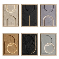 Décoration murale 3D en bois JZ Modern Decor, Art déco LED, œuvre abstraite en grès + LED, cadre en métal noir de luxe, pour hôtels