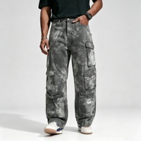 Pantalon cargo en denim délavé coupe décontractée pour homme SOONREE avec plusieurs poches à rabat pour tenues décontractées et streetwear urbain