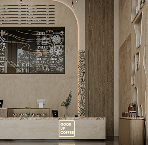 Mobiliario Rústico de Lujo para Cafeterías y Tiendas Minoristas |   Diseño de Interiores de Cafetería Modular con Madera Natural, Latón y Piedra, Listo para Usar - Product Image 6