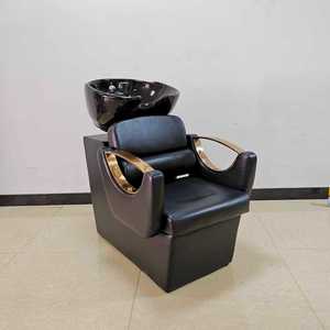 Sillón de Lavacabezas de Lujo Negro y Dorado con Lavabo de Cerámica para Salón de Belleza y Barbería - Product Image 6