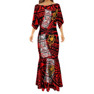Summer Plumeria Flower Print Ethnic Style Mermaid <strong>Dress</strong> Plus Size Women Clothing <strong>Custom</strong> Tonga Polynesian Tribal Fishtail <strong>Dress</strong> - Product Image 3