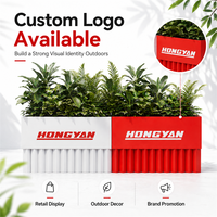 Conteneur à fleurs personnalisé avec logo, rouge et blanc, en métal côtelé, écologique, durable, léger et résistant à l'eau, pour l'entrée des magasins de détail