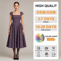 OEM personnalisé européen américain transfrontalier français Plaid été fronde Vintage Style robe mi-longue pour femmes