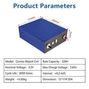 بطارية ليثيوم أيون شمسية من نوع Lifepo4 314 كورنكس بسعة 314 أمبير في الساعة، 3.2 فولت، بطارية منشورية الشكل من الدرجة الأولى مع قضبان توصيل وبراغي، سعة فعلية +320 أمبير في الساعة، متوفرة في المخزون الأوروبي - Product Image 2