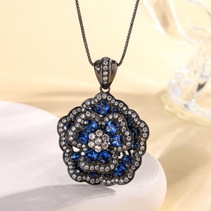 Fashion Eco-friendly Copper Insert Blue Zircon Rose Flower Black Gold Plated Waterproof Clover Jewelry <b>Set</b> for Women Party Wear - Product Image 4