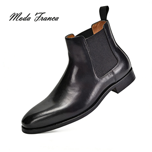 Botas Chelsea para Hombre, de Cuero Negro, con Elástico Lateral, Botas de Vestir para Oficina, Casuales de Negocios, OEM Personalizadas, con Punta en Pico - Product Image 2