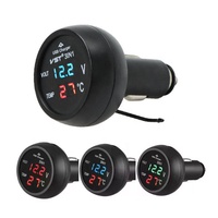 Voltímetro y Termómetro Digital LED 3 en 1 DC12 24V con Encendedor de Cigarrillos y Cargador USB para Auto de 2.1A